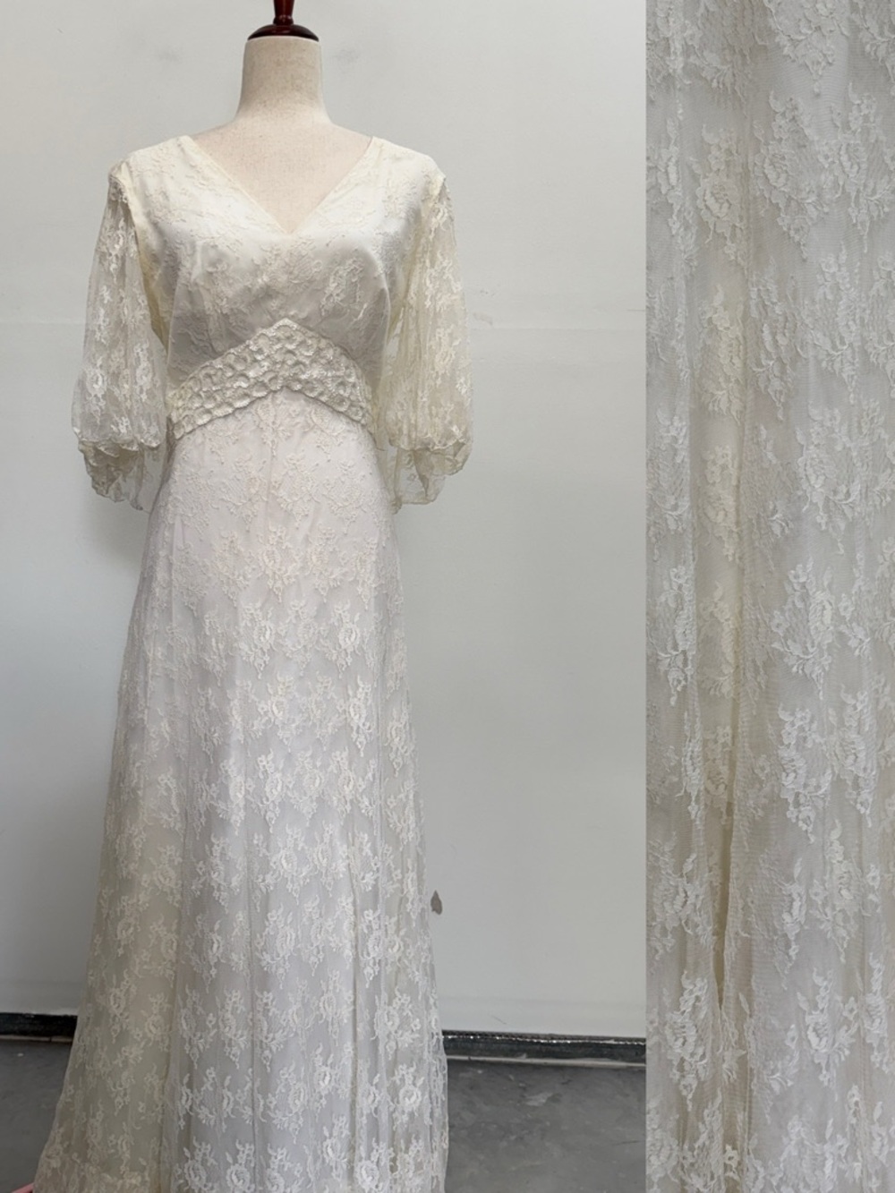 Vintage Mike Benet Ivory Lace Wedding Dress M/L Whimsical Fairy Western